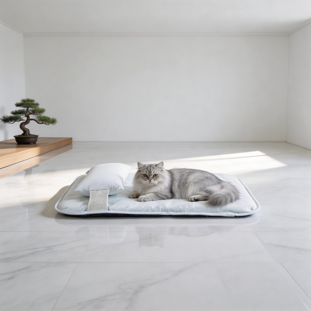 Wagsage linen cooling cat mat with pillow, featuring a soft surface and cozy design for comfortable pet lounging.