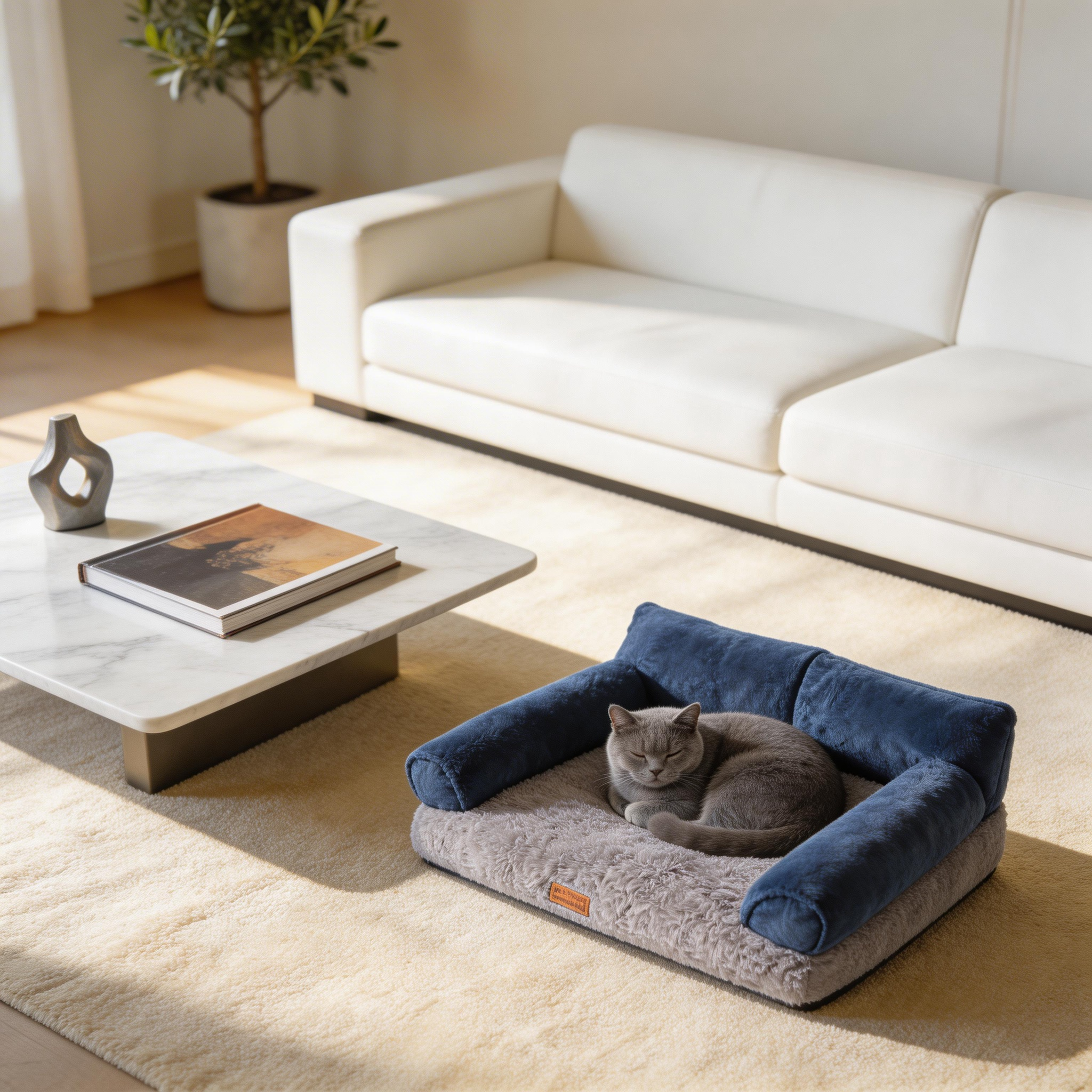 Blue Wagsage Caterpillar Double Cat Sofa, featuring a cozy, contoured design for multiple cats to lounge comfortably.