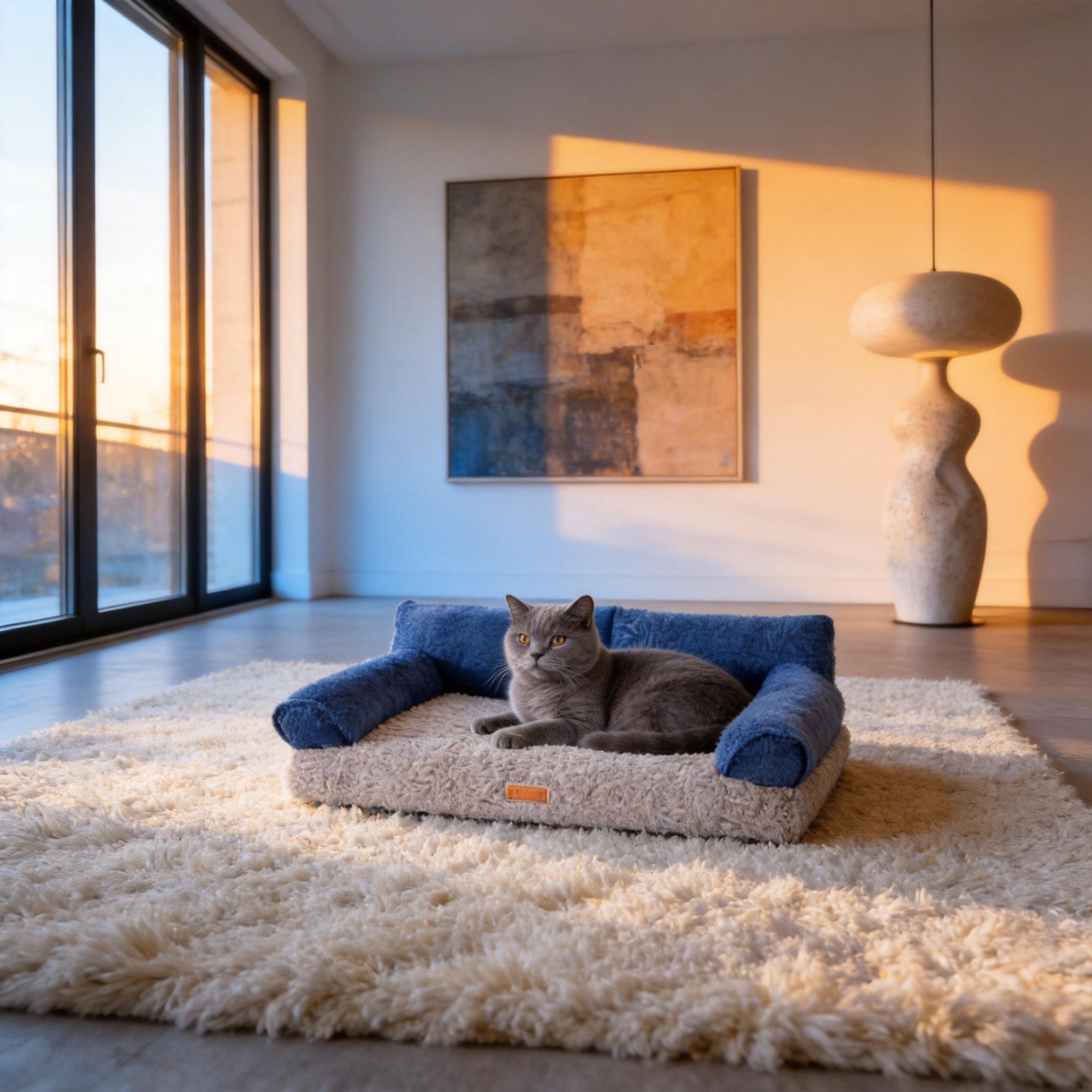 Blue Wagsage caterpillar double cat sofa featuring a cozy, plush design for comfortable lounging.