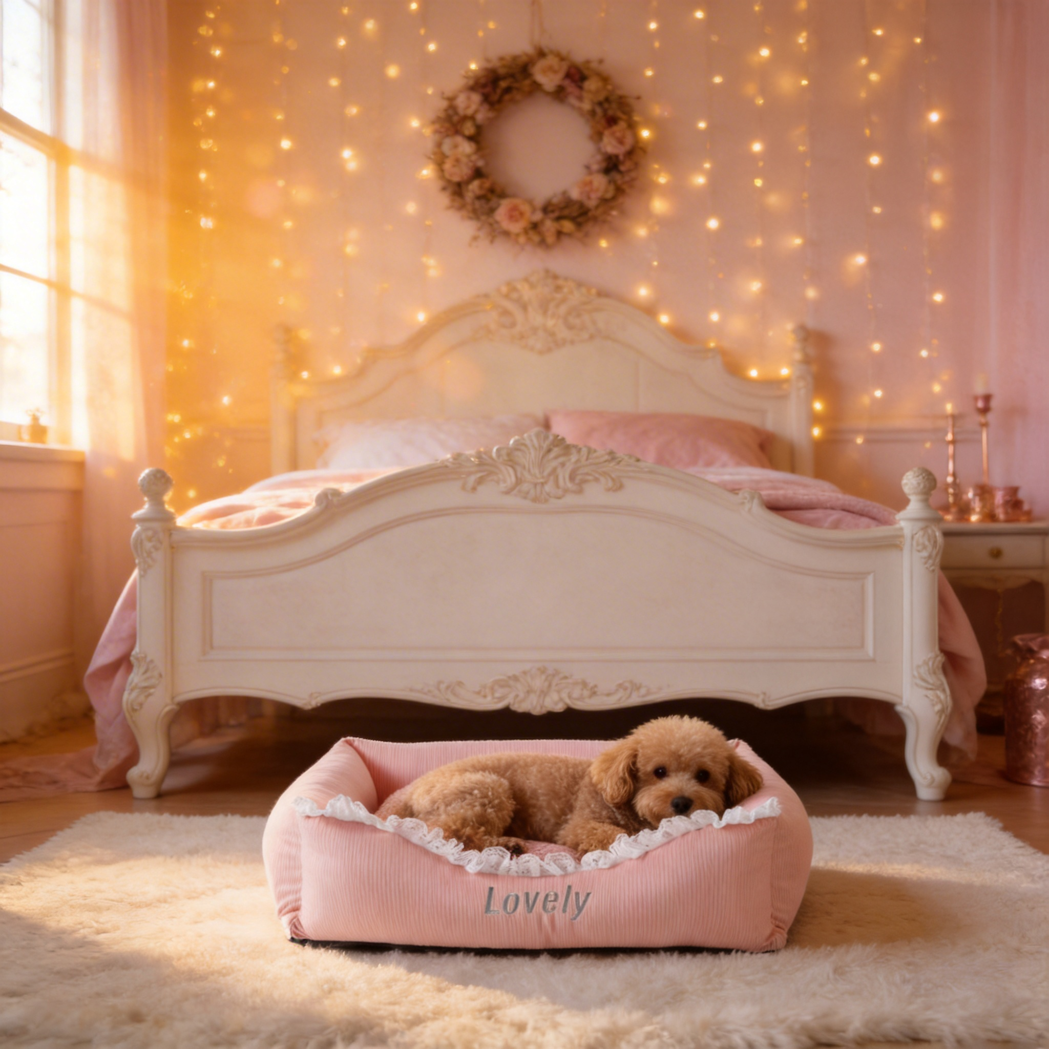 Pink Wagsage Princess Lace Pet House, a cozy pet bed with lace detailing and a charming design for small pets.