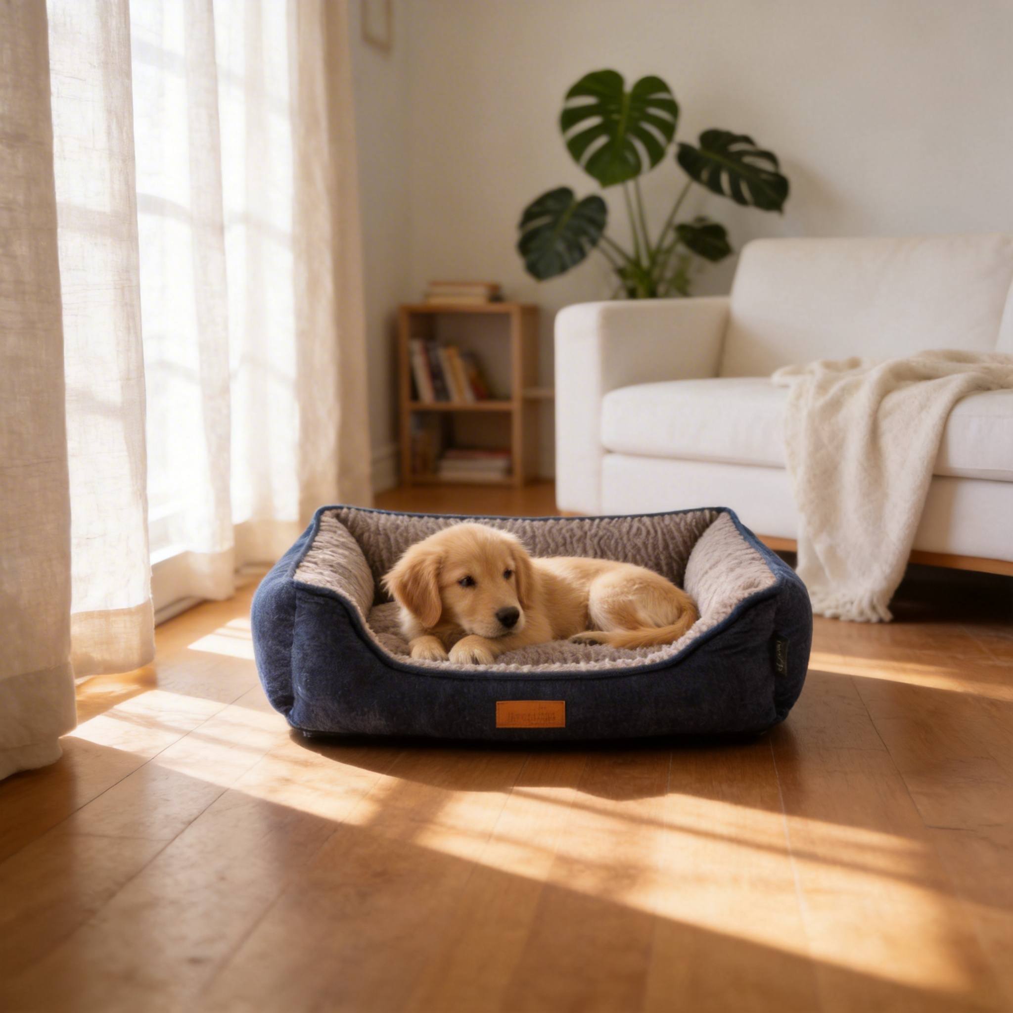 Wagsage blue chenille caterpillar pet house, cozy pet bed with a caterpillar design for small dogs and cats.