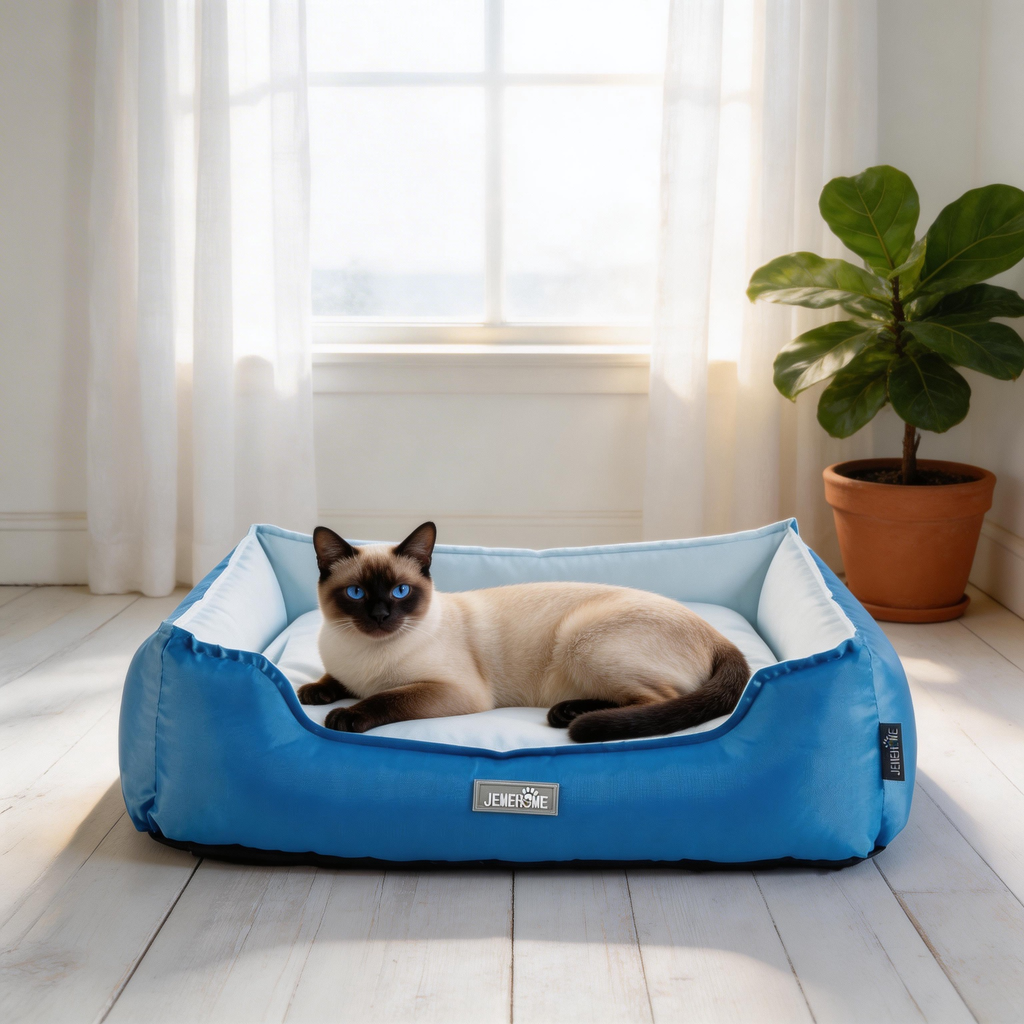 Wagsage Cooling Oxford Pet House in blue, featuring a breathable design for pet comfort and relaxation.