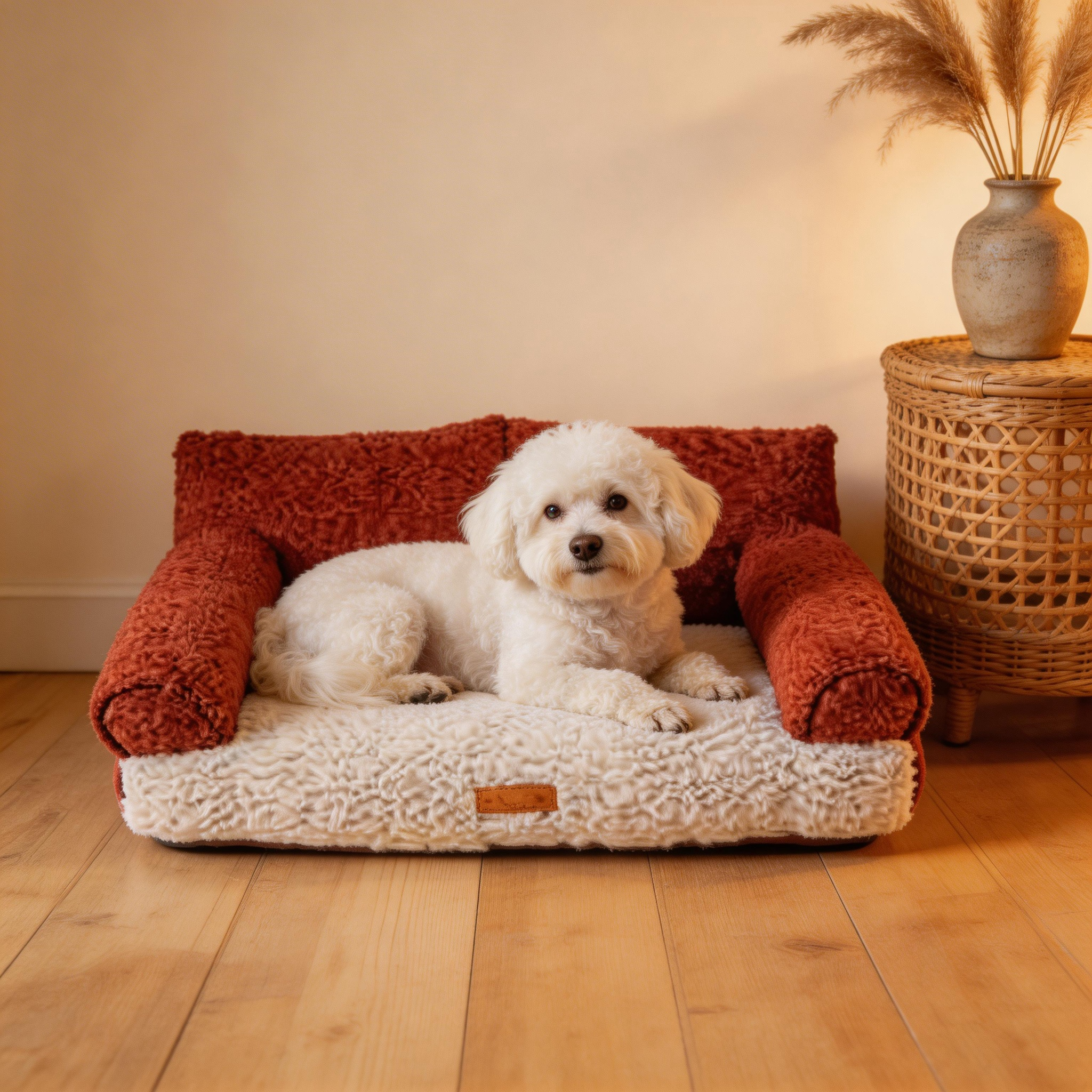 Wagsage orange caterpillar double cat sofa pet bed, featuring a cozy, plush design for comfortable lounging.